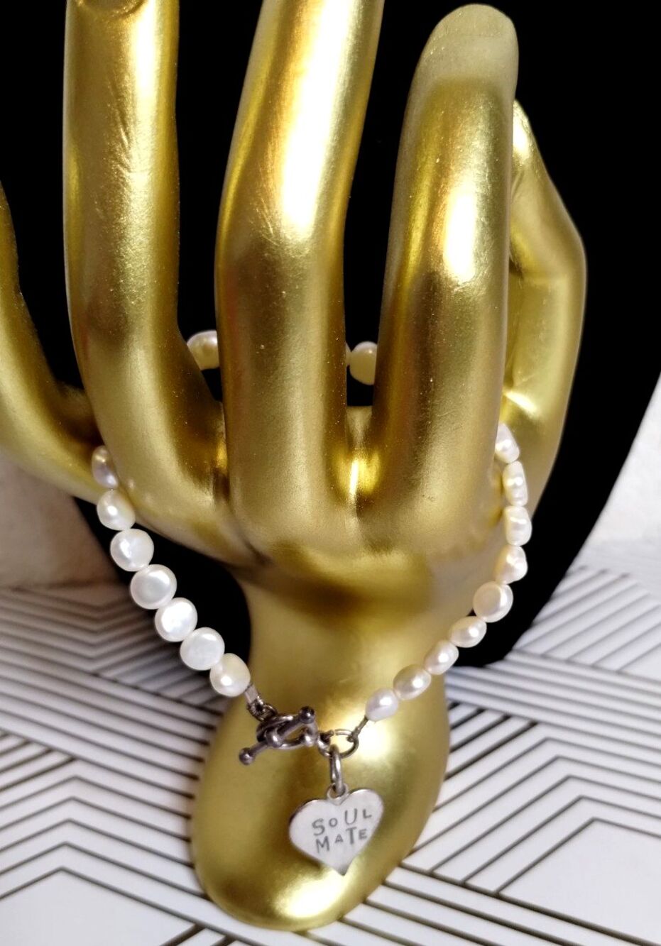 GK Designs Sterling Silver Freshwater Pearl Soulmate Bracelet 7.25 Inches